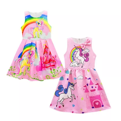$22.45 • Buy Unicorn Rainbow Girls Dress Sleeveless Fancy Birthday Dresses Size 2-8 Years