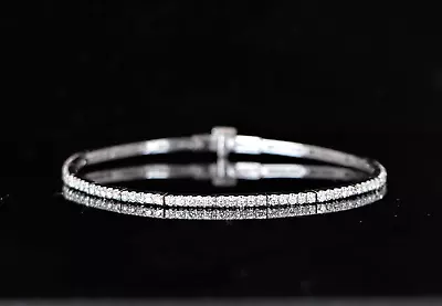 $5750 18k White Gold ITALY 1.50ct Pave Round Diamond Bangle Tennis 7'' Bracelet • $2295