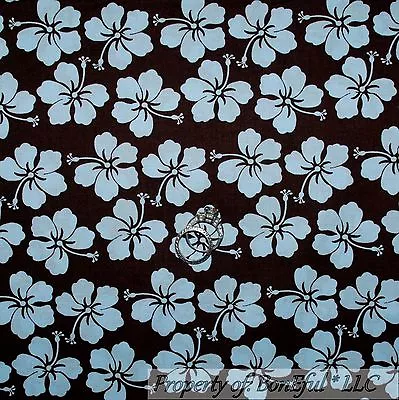 BonEful FABRIC FQ Cotton Quilt Brown Blue Hawaiian Flower Hibiscus US Island Dot • $4.75