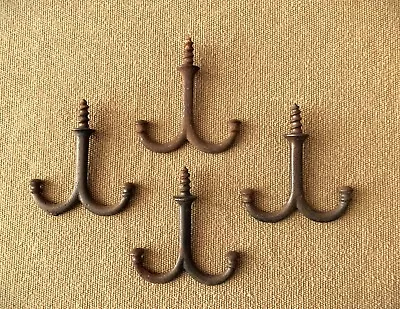 Vintage Cast Iron Double Acorn Hat Coat Towel Screw Hooks Lot Of 4 Free Shipping • $18