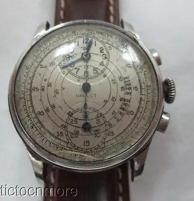 VINTAGE GALLET CHRONOGRAPH TRIPLE REGISTER 15j MILITARY AVIATOR WATCH 54595 • $350