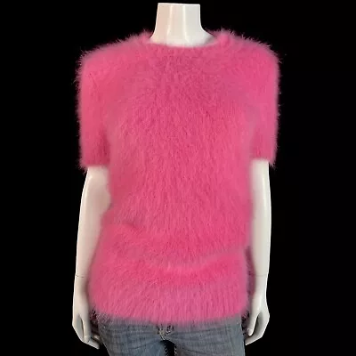80% Angora Fuzzy MICHAEL KORS Pink Short-Sleeve Pullover Sweater 34in Bust • $179.99