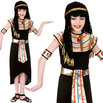 Girls Egyptian Queen Outfit Cleopatra Princess Fancy Dress Costume Age 4-13 • £11.99