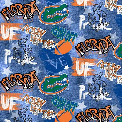 Florida Gators Cotton Fabric With All Over Graffiti Print-Sold By The Yard • $9.99