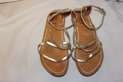 K. Jacques St Tropez Gold Leather Ankle Sandals Size 37 • $39.99