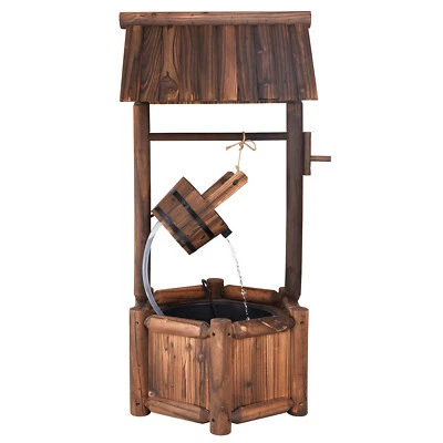 Garden Rustic Wishing Well  Water Fountain Wooden Electric Backyard Pump Outdoor • $159.90