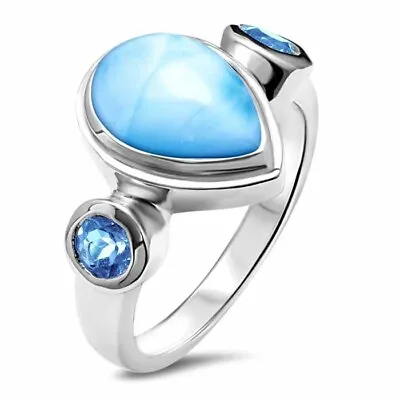 Marahlago Larimar Genuine Sterling Silver 925 Atlantic Pear Blue Topaz Ring Sz 7 • $140