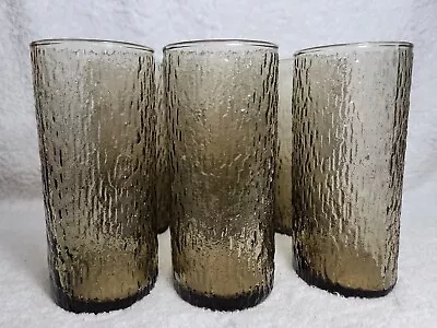 Set Of 6 - Crown Corning - Brown Ice Bark Tumblers 14cm Tall 300ml Vintage Retro • $45