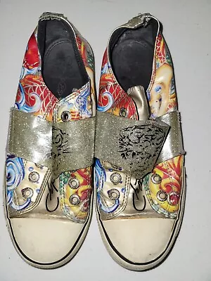 Ed Hardy Women's Slip On Laceless Canvas Shoes Size 7 Multi Graphic Design Tiger • $29.99