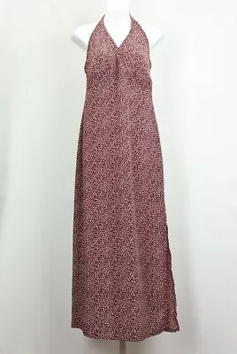 Vintage 90s Y2K Halter Dress Burgundy Red Beige Polka Dot Maxi Size 9/10 Esprit • £37.95