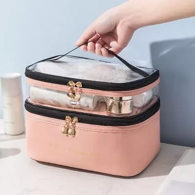 Organizer Cosmetic Bag Large Travel Makeup Bag Double Layer Women Make Up Case • £6.99