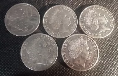 $12 • Buy 5 Aust Circ 20c Coins 2001 Bradman, 2005 Home, 2011 Wedding & Volun. 2016 Change