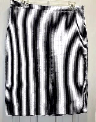 J Crew Pencil Skirt Blue And White Striped Lined W Side Slits Classic Size 8 • $15.99