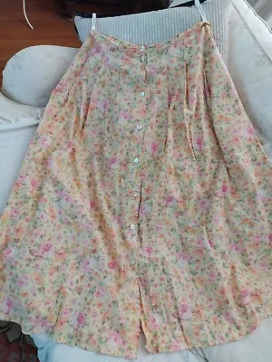 Vintage Laura Ashley Floral Yellow Skirt 12 / 14 • £28
