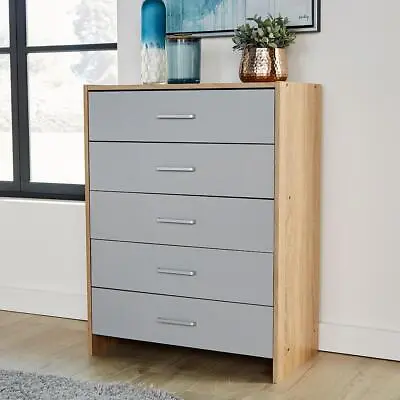 Stratford Grey Oak Chest Of 5 Drawers Bedroom With Metal Runners Seconds • £49.99