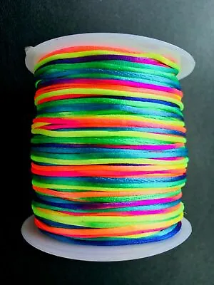 Rainbow Crafting Cord (Neon Fluorescent Shiny)  1mm Rattail Shamballa • £1.45