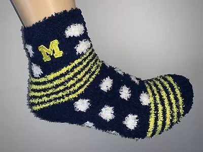 Michigan Wolverines Ncaa College Team Logo Womens Dots Ankle Fuzzy Sleep Socks • $9.67