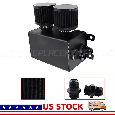 10AN 2 Port Dual Breather Filter Baffled Oil Catch Can Reservoir Tank Kit Black • $37.49