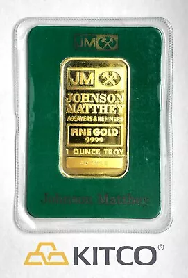 Vintage Johnson Matthey 1 Oz Fine Gold Minted Bar 9999 Green Assay Card #A 67212 • $2600