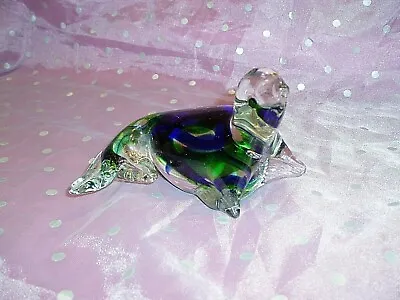 Rare  LARGE MURANO GLASS SEA LION CLEAR GLASS WITH SHADES OF BLUE & GREEN  • $22
