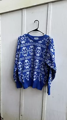 Meister Vintage Ski Sweater Men's Women's Unisex Sz L Blue White Tribal • $13.99