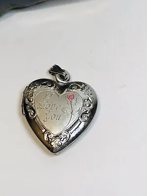 Vintage Sterling Silver 925 “I Love You” Pink Rose Flower Heart Locket Pendant • $65