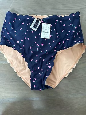 J.Crew High-rise Scalloped Bikini Bottom Antique Navy Lotus Size MEDIUM  NEW • $15.99