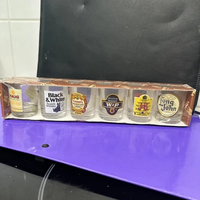 £14 • Buy ~ Vintage 60s / 70s ~ VMC Reims Shot Glasses ~ Whisky Haig Grants JB Long John ~