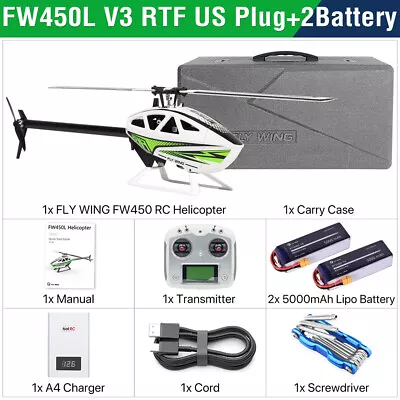 Fly Wing FW450L V3 RC Helicopters 3D GPS 6CH Remote Control Helicopter 2 Battery • $588.15