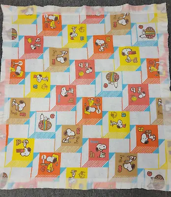 Vintage Bunny Esmond Chatham Snoopy Peanuts ABCs Fiberwoven Baby Blanket 42x45  • $27.33