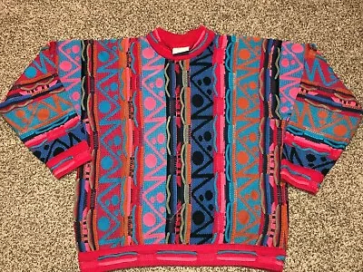 COOGI Vtg 90s Pink Orange Blue COLORFUL HIP HOP CREWNECK Sweater Biggie Smalls M • $299.99