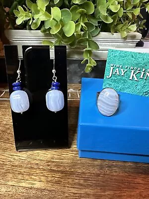 Mine Finds By Jay King Blue Lace Agate & Lapis Sterling Earrings & Ring Set Sz 7 • $139