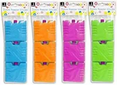 3 Mini Ice Brick Blocks Freezer Cooler Bag Lunch Box Picnic Travel RANDOM COLOUR • £3.95