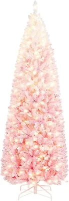 7.5 Ft Pink Gradient Pre-lit Snow Flocked Tall Christmas Tree Slim Skinny Xmas • $118