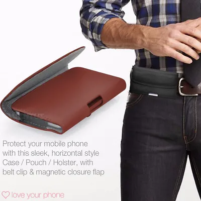 Phone Case Cover Pouch Holster W/Belt Clip✔Excellent Protection✔Horizontal✔Brown • £7.99