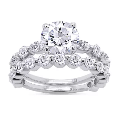 Sterling Silver Wedding Rings Moissanite Engagement Bridal Set 2 Ring • $202.42