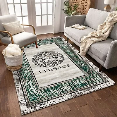 Versace Luxury Rug Greek Gold Framed Living Room Carpet Green And Beige • $109.99