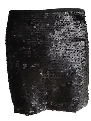 £14.99 • Buy ZARA Womens Skirt Short Mini 70s SEQUIN Black Size M L Party Clubbing Evening