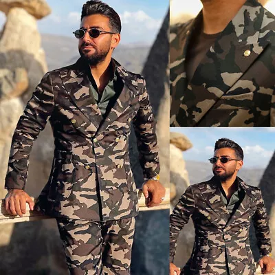 Men Suits Camouflage Double Breasted Formal Business Wedding Causal Prom Tuxedos • $83.69