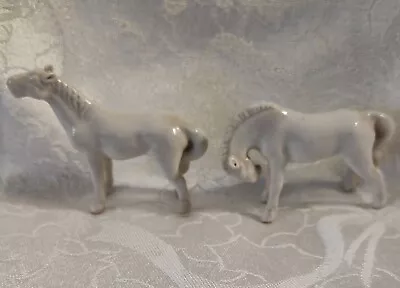 Vintage 2 Miniature White Horse Porcelain Figurines From The 1970s • $8