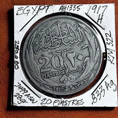 Egypt 20 Piastres 1917 H Silver • $78