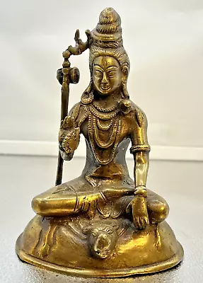 Vintage 20th C. Lost Wax Bronze Sculpture Hindu God Lord Shiva In Lotus Position • $225