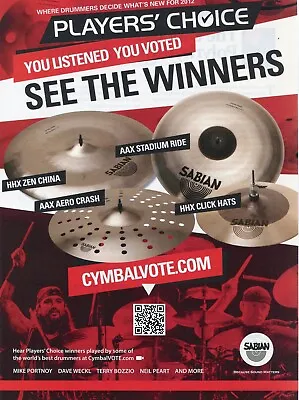 2012 Print Ad Of Sabian Drum Cymbal Prototype W Mike Portnoy & Neil Peart RUSH • $9.99