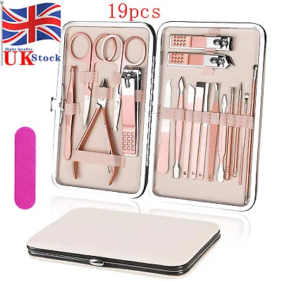 19 Pcs Manicure Kit Pedicure Cuticle Tool Nail Care Clipper Cutter Case Gift Set • £6.99