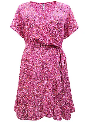 £24 • Buy PINK Floral Print Ruffle Wrap Dress - Plus Size 18 To 28