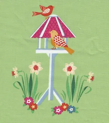 Fabric Picture Panel Bird Table Daffodils  100% Cotton 15x14cm Quilting Block • £1.55