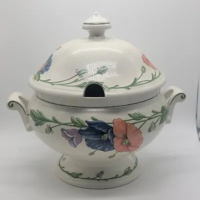 Villeroy And Boch Germany AMAPOLA Soup Tureen With Lid 2 Pcs Blue Orange Floral • $37.50