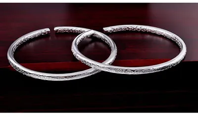 £3.99 • Buy 2/3x 925 Sterling Silver Layered Bohemian Womens Ladies Solid Bangle Bracelets