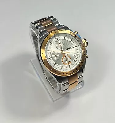 FOSSIL CH-2682 WATCH Chronograph Watch Gold Silver Band Stainless New Battery • $34.99