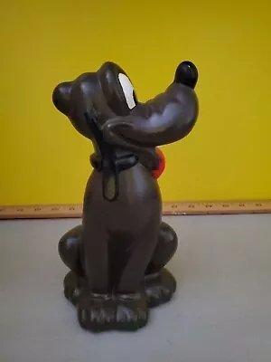 Disney  Pluto Ceramic 9  Hand Painted Figurine Dark Brown Mickey Mouse VTG • $14.98